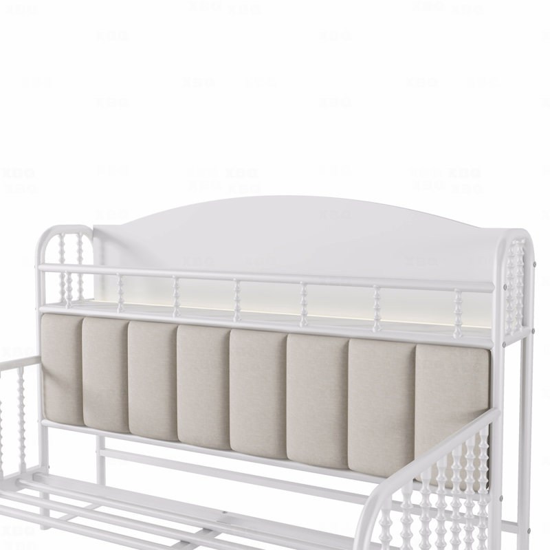 Lit plateforme en métal pleine grandeur avec lumière, lit double en métal pour enfants avec tête de lit tapissier et rangement