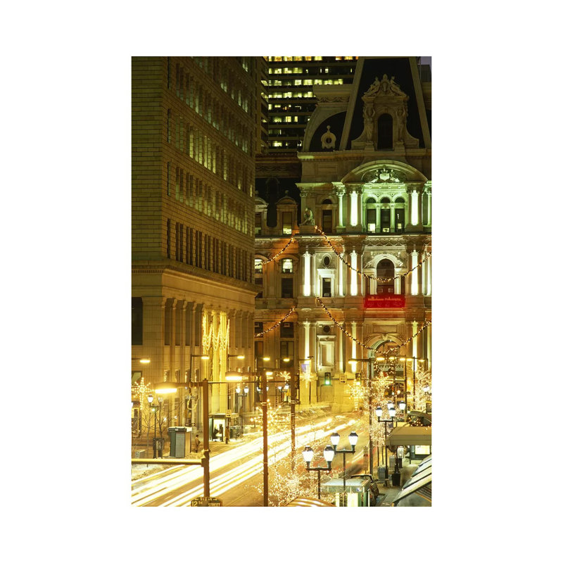 Building Lit Up At Night City Hall, Philadelphia, Pennsylvania, USA - Wrapped Canvas Print