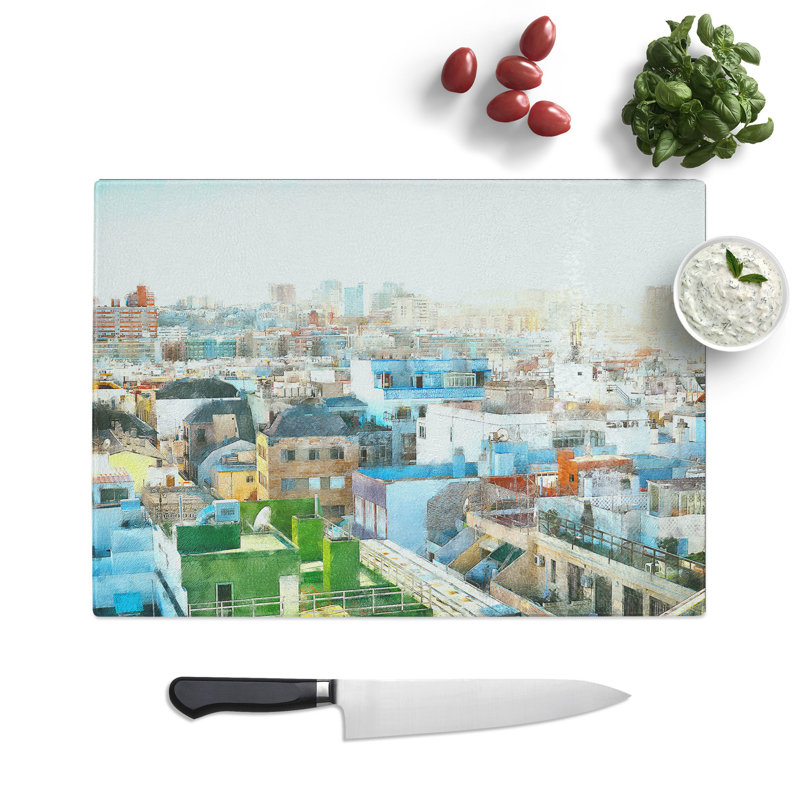 Tempered Glass Rooftop View of Gran Canaria Chopping Board, 20 cm x 28.5 cm