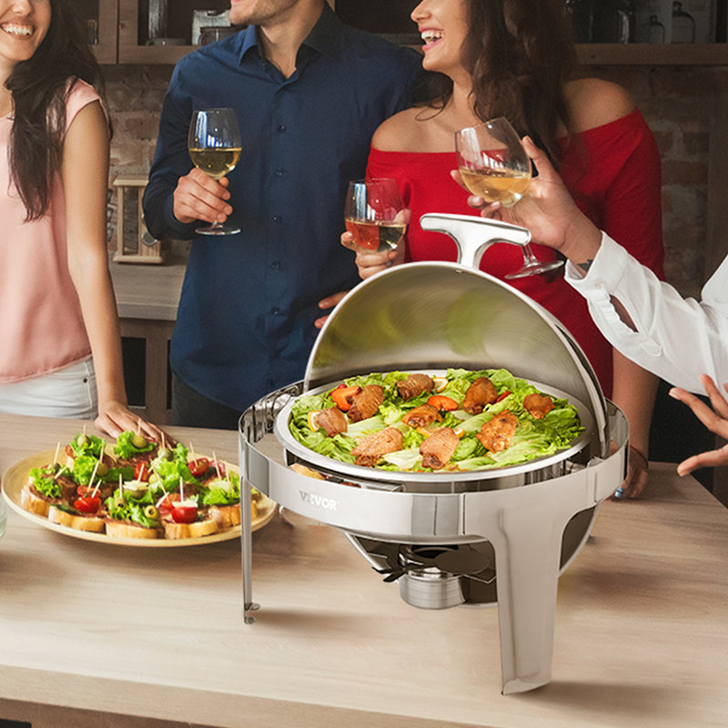 Stainless Steel Round Buffet Chafing Dish Set, 6 Qt, 2 Pack