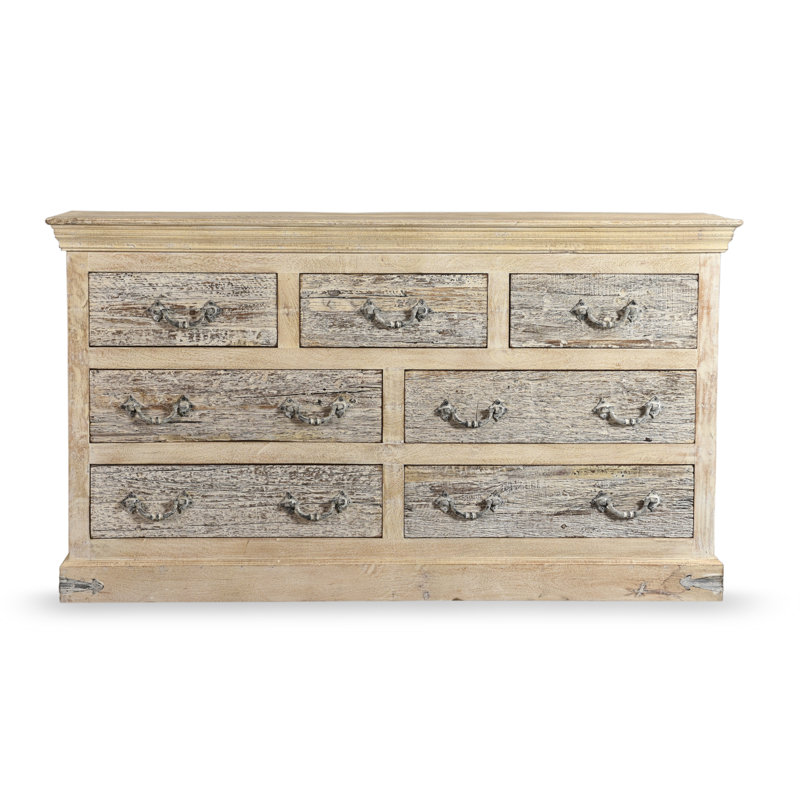 Bibbins Solid Wood 64'' W 7 - Drawer Dresser, Sand White