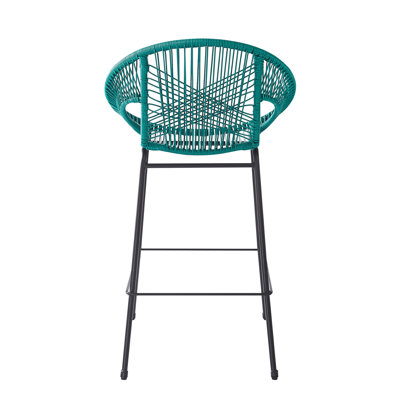 De 2 tabourets de bar sarcelle, matériau, design ergonomique confortable, art tissé élégant, pour sièges de jardin et de cuisine rustiques, motif complexe, contemporain