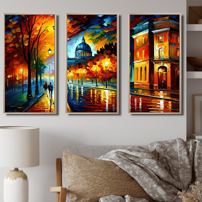 «Colorful Montreal City IV», ensemble d'art mural sur toile Cityscapes, H 32 po x l 48 po x P 1 po, Encadré naturel