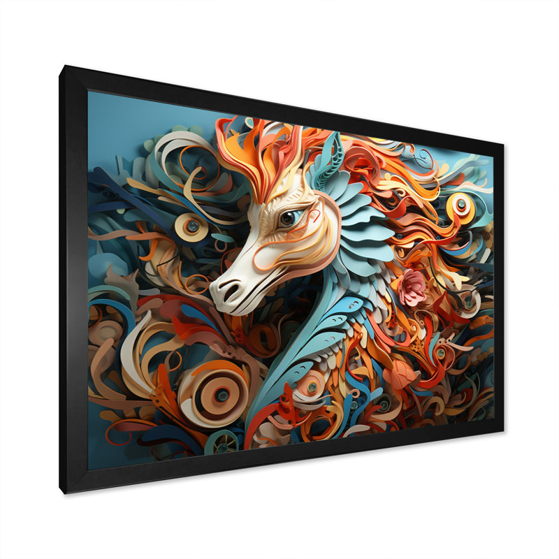 Mystical Seahorse Geometric II - impression, H 24 po x l 32 po x P 1 po, Cadre simple noir