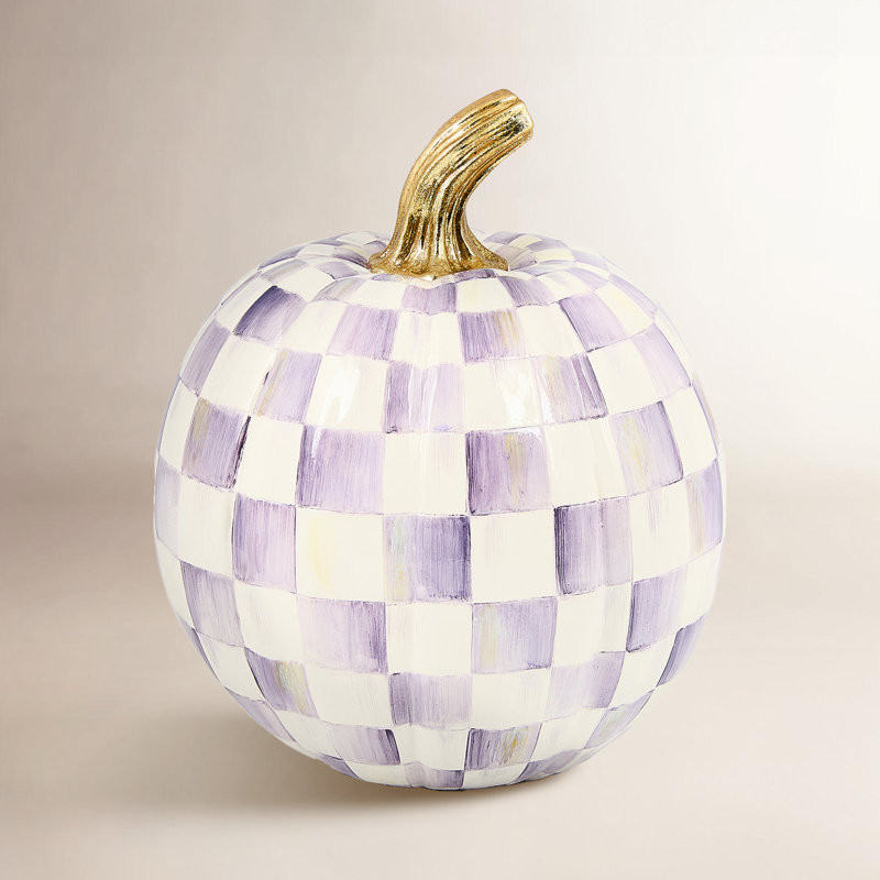 Violet Check Cascade Floral Pumpkin, Light Green, 8" H x 7" W x 7" D