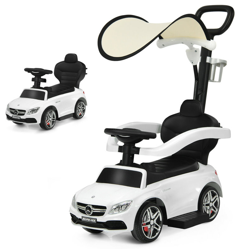 White Mercedes-Benz Licensed 3-in-1 Ride-On Push Car