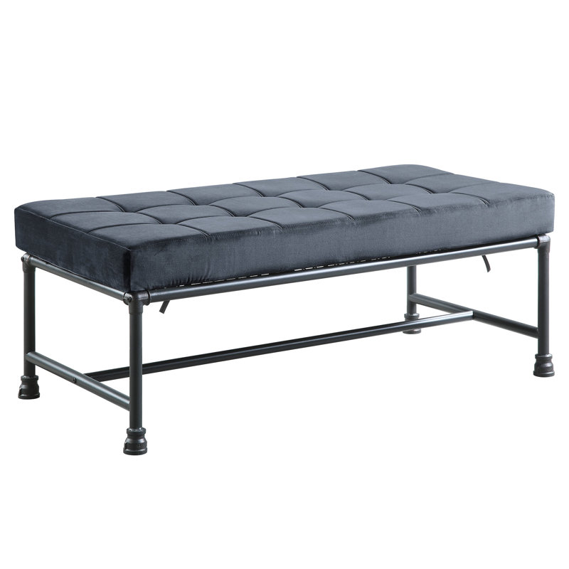 Gray Velvet Bench, Sandy Finish, Kd, Memory Foam Backed Dater Pipe Design, Metal Bench Frame, Under Gap 13", Max Load 300Lbs, Product Depth Dimension 24", Width 48", Height 18 Finish In Kd With