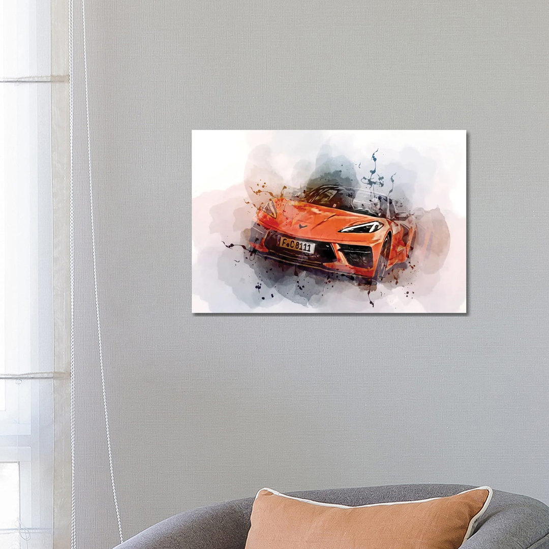 Chevrolet Corvette Stingray Convertible Road 2022 von Sissy Angelastro - No Frame Gallery-Wrapped Canvas Giclée on Canva...