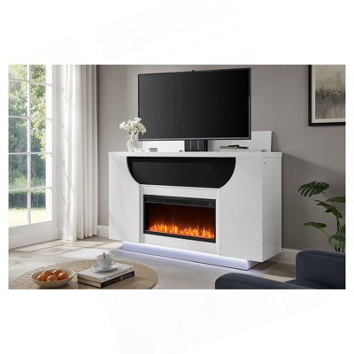 Aurora White 76 Inch Fireplace with TV Lift