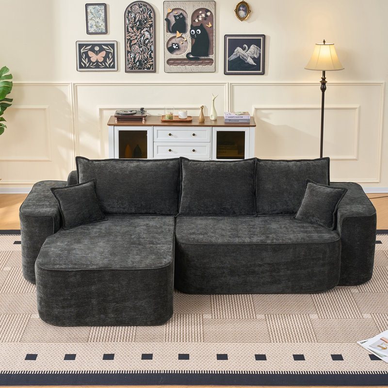 L Shaped Sectional Sofa, 104" Cloud Couch with Chaise, Extra Deep Seats, No Assembly Needed, Modern Modular Corner Sofa for Living Room, Black Chenille