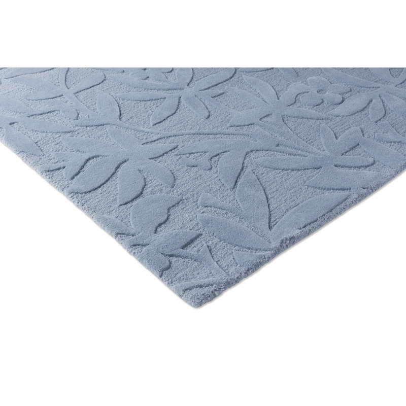Tapis floral bleu en laine touffeté à la main, Rectangle 8 pi 2 po x 11 pi 6 po