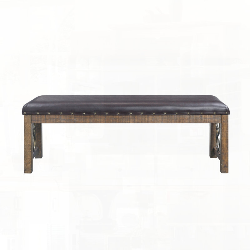 Synthetic Leather Weathered Cherry Finish Bench