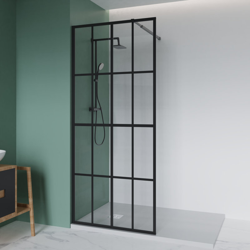34'' W X 72'' H Walk-In Black Framed Wetroom Shower Screen Panel