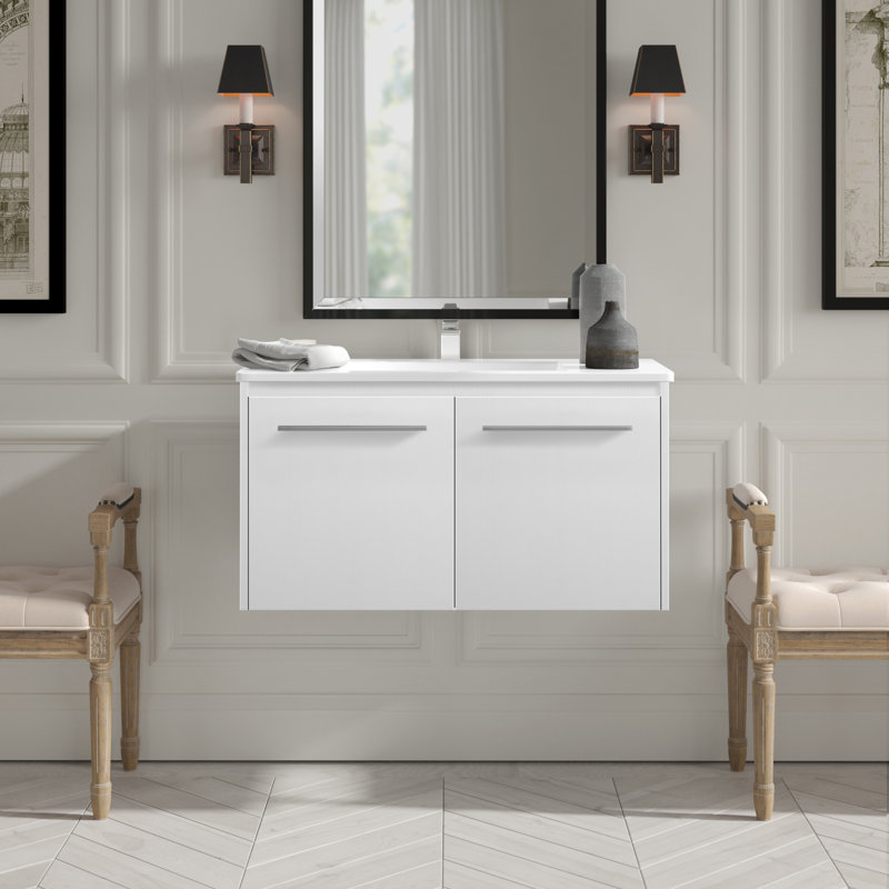 Agostini 36'' Single Bathroom Vanity with Resin Top, White