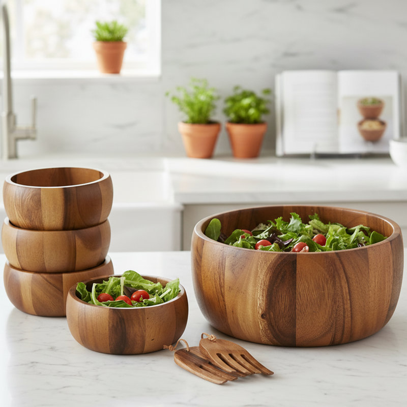 Ensemble de 7 bols à salade 7 pièces en bois d'acacia