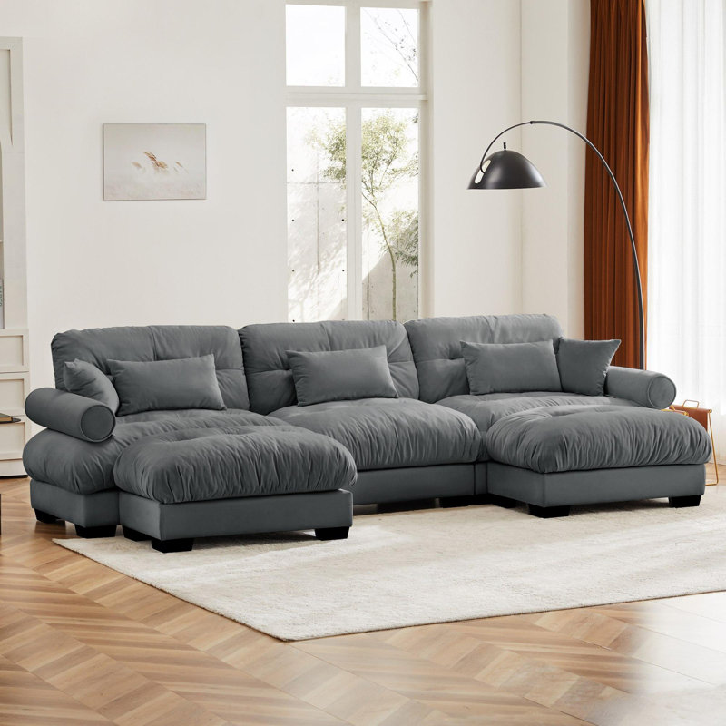 Canapé modulaire de luxe Luxury, H 35,4 po x l 133,8 po x P 36 po, Velours rose