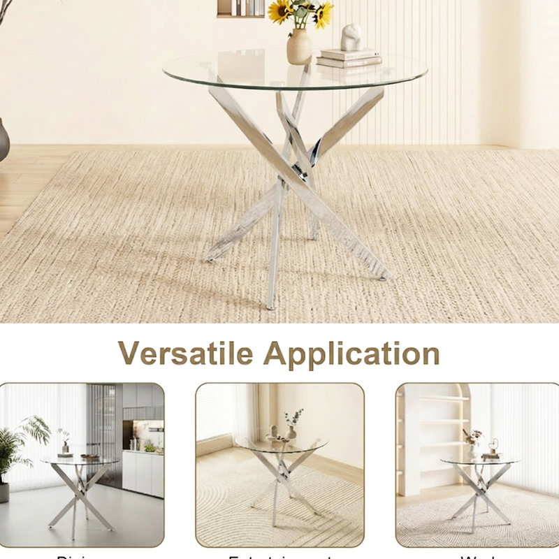 Table de salle à manger ronde, 90 cm (35,5 po) en verre avec pattes, esthétique moderne pour la pièce, réduit les risques de collision, montage rapide et simple dans les petits espaces