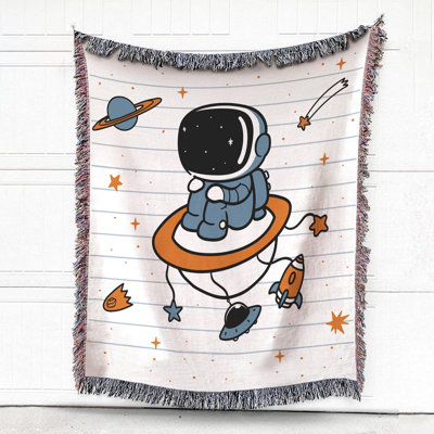  Doodle Astronaut with Aircraft 100% Cotton Throw