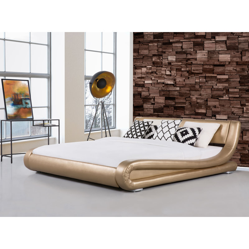 Avignon Upholstered Bed, Gold, European Kingsize (160 x 200 cm)