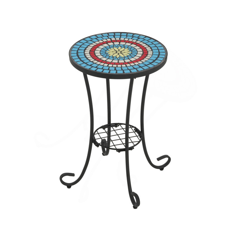 Patio Side Table With Shelf,Blue+Black