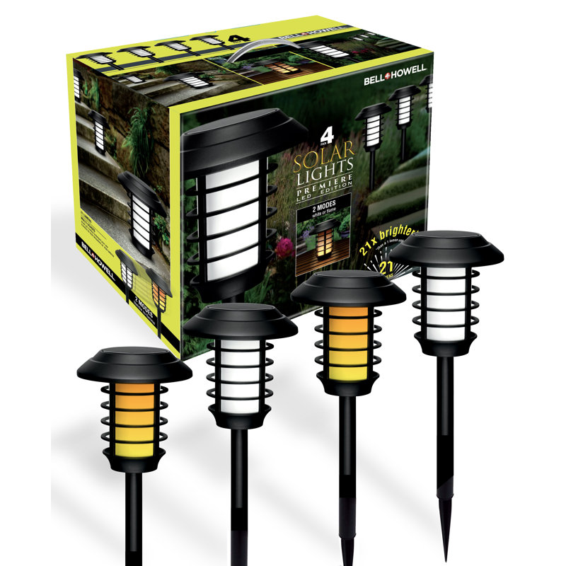 Black Solar Powered LED Pathway Light Set with Flame Mode