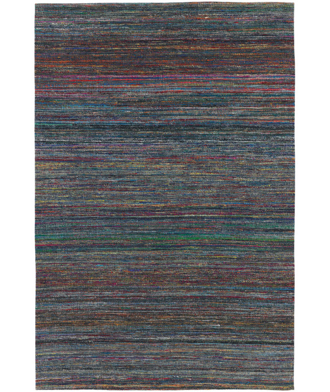 Tapis rayé bleu foncé en laine Cabarley, 5 pi x 7 pi 6 po