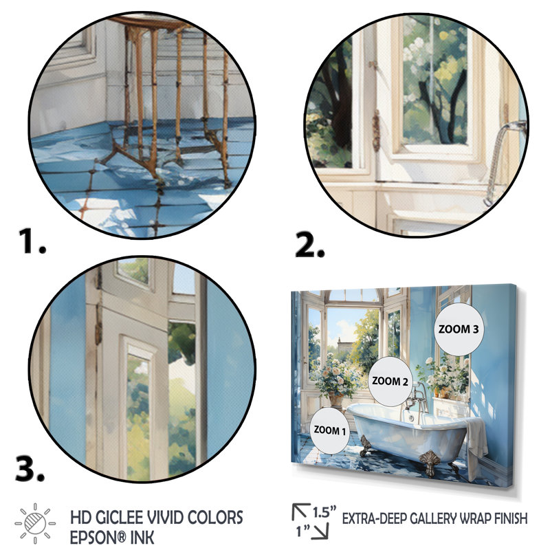 «Bathroom Tranquil Reflections I» - décoration murale pour salle de bain, Cadre flottant noir, H 16 po x l 32 po x P 1 po
