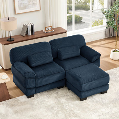 Cloud Couch 76.4 Inch L-Shaped Modular Sectional Sofa, 2-Seater Sofa With Ottoman, Comfy Thick Seat Cushions, Breathable Corduroy Fabric For Living Room Bedroom Apartment