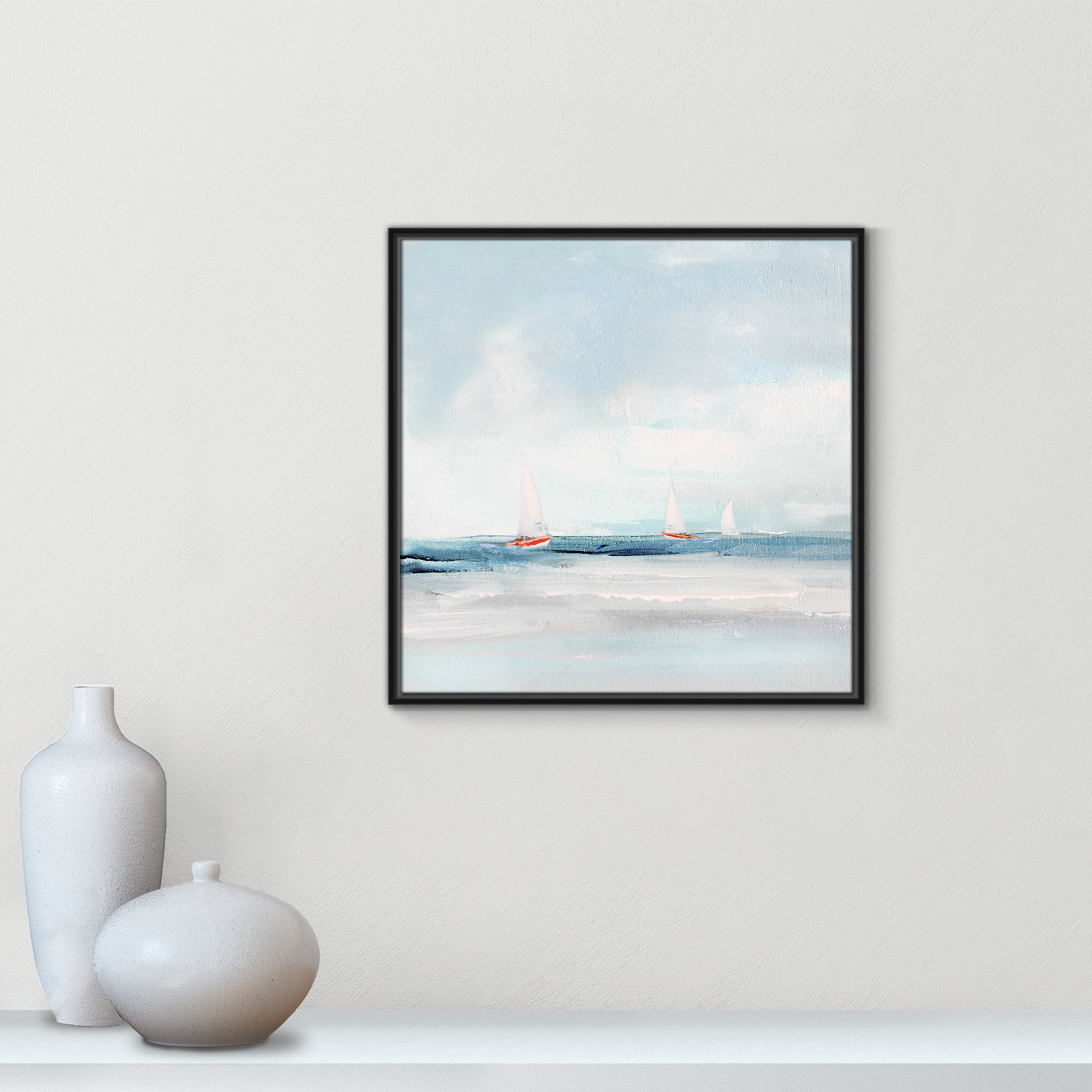 Charter "Caribbean Sail" Painting by Sally Swatland, Black, 25.5" H x 25.5" W x 2" D