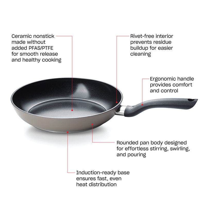 Fissler Essential 11 Inch Ceramic Nonstick Frying Pan, Orbit Black Interior with Warm Grey Exterior, 11 Inch
