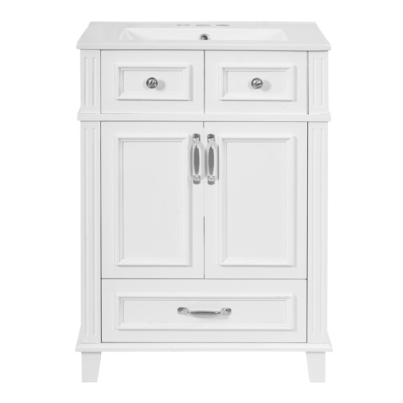 Meuble de salle de bain rétro de 61 cm (24 po) avec portes à fermeture douce et fini blanc