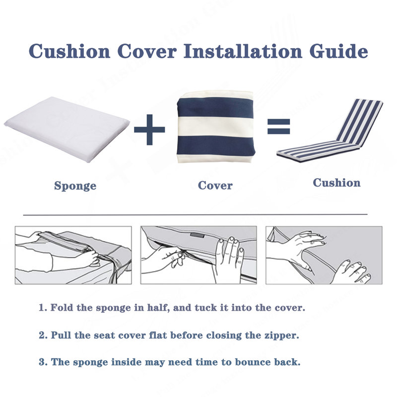 2PCS Set Outdoor Lounge Chair Cushion Replacement Patio Funiture Seat Cushion Chaise Lounge Cushion, Blue/White