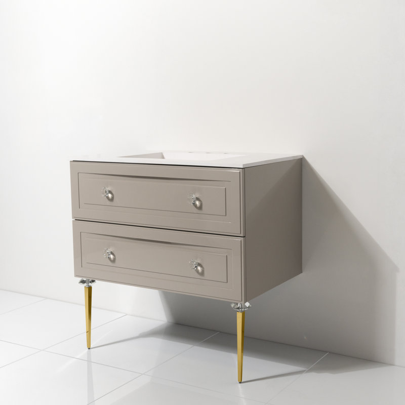 Ensemble de meuble-lavabo simple 42 "avec comptoir à surface solide Safira, Taupe, Or
