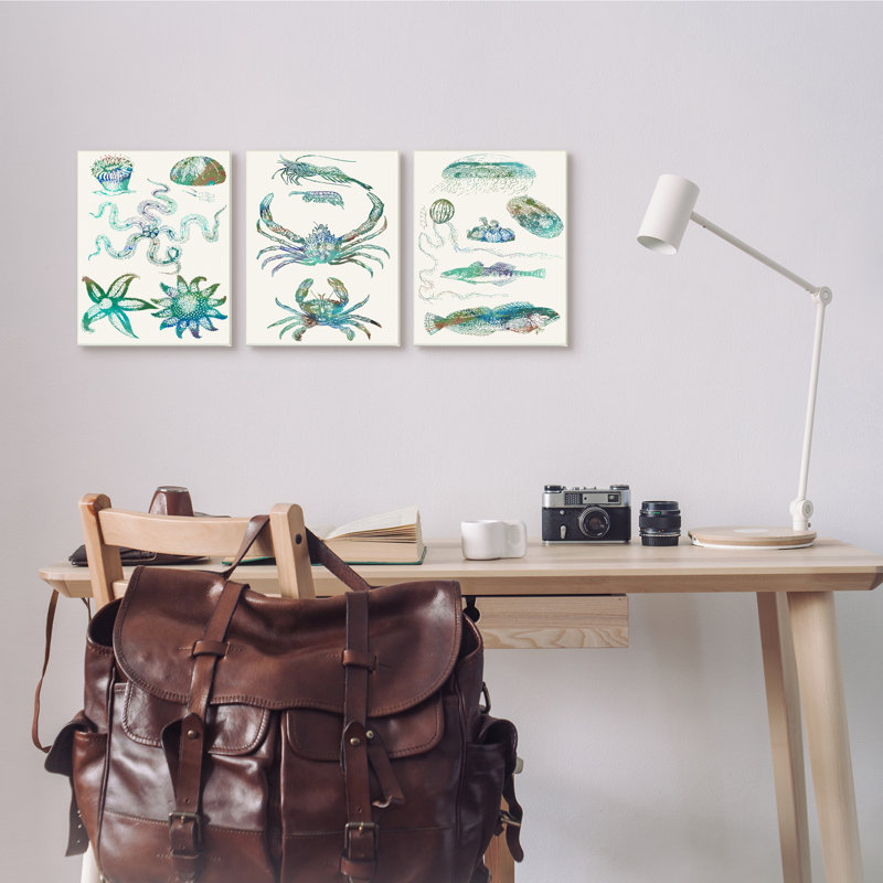 Collage de créatures aquatiques bleues, H 15 po x l 10 po, Plaque de bois