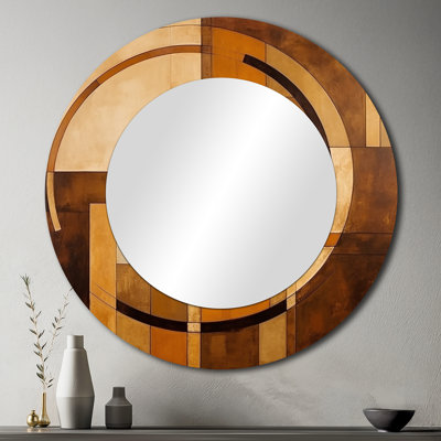 Bronze brillant Symmetry VI - miroir décoratif géométrique rond, imprimé sur métal