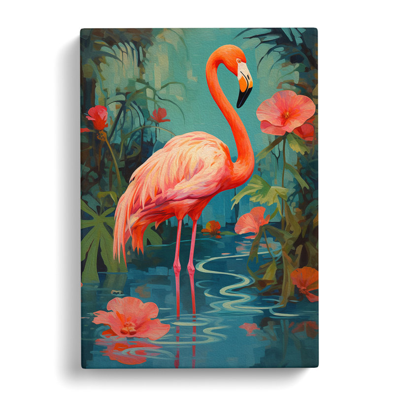 Flamingo Expressionism - Wrapped Canvas, 60cm H x 40cm W x 3cm D