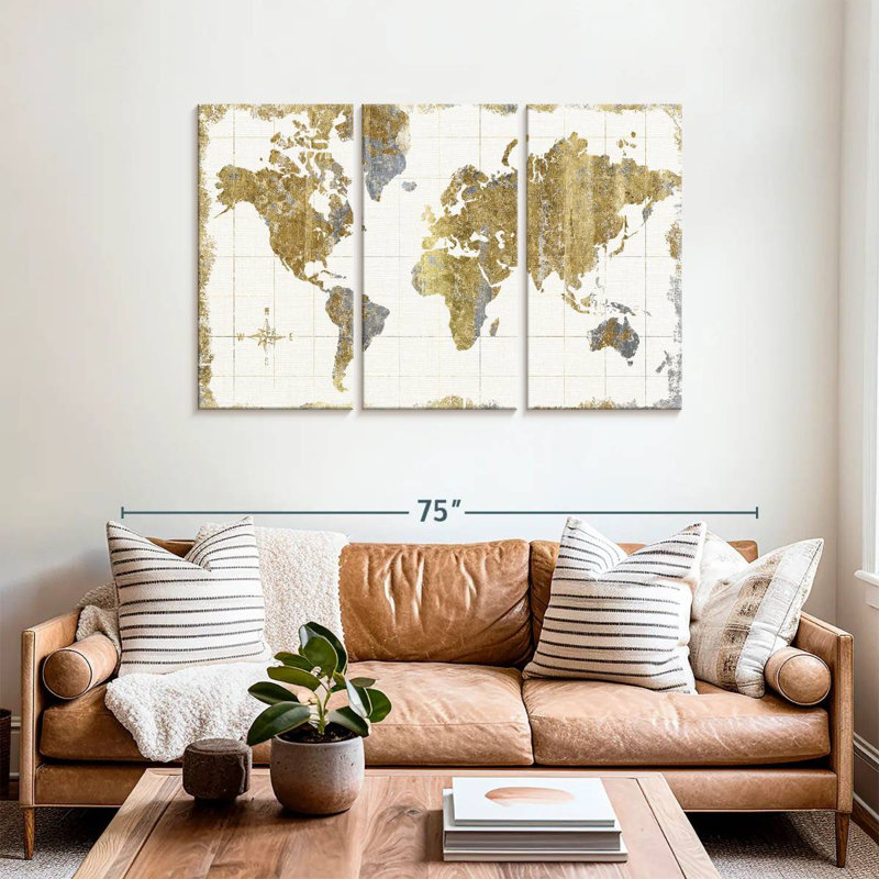 Aliaz Gilded Map Linen, 36" H x 57" W