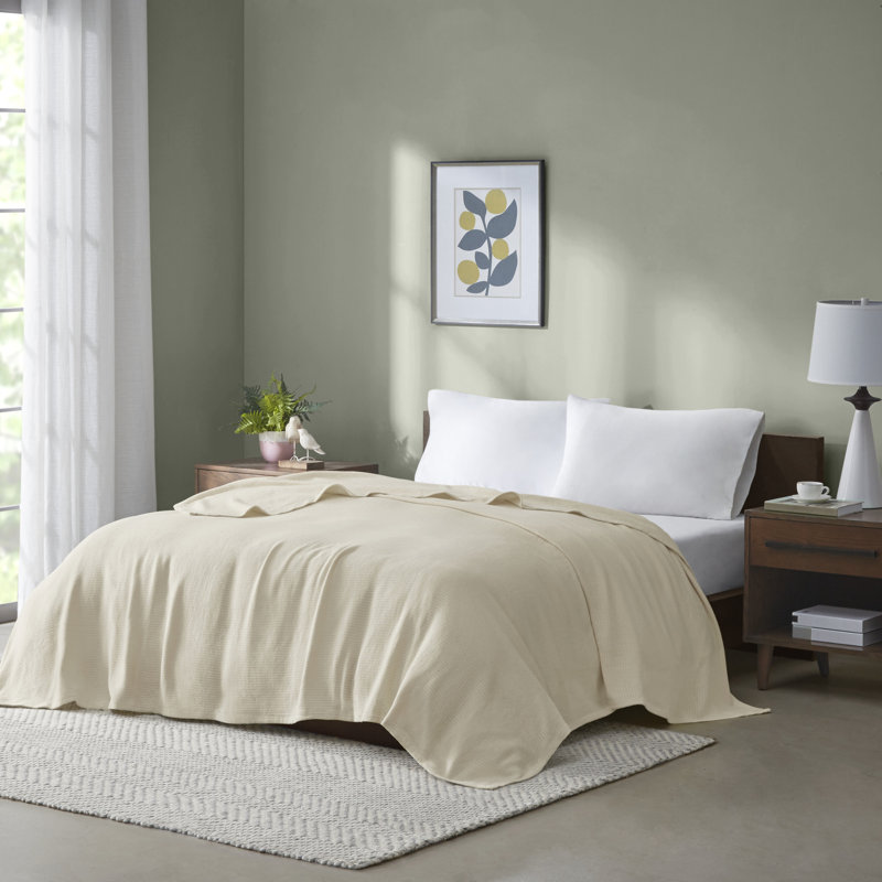 Couverture douce 100% coton Freshspun Basketweave, Très grand lit, Naturel