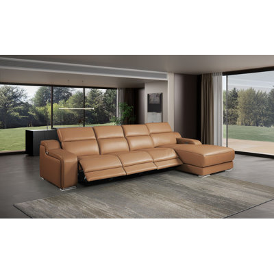 Canapé modulaire en cuir italien 4 pièces Fairbrook Cognac Fairg