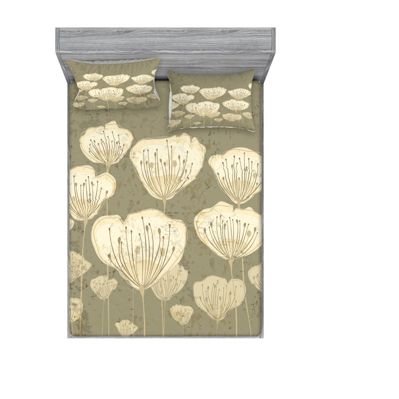 Microfiber Floral Sheet Set, Queen Sheet Set with Fitted Sheet