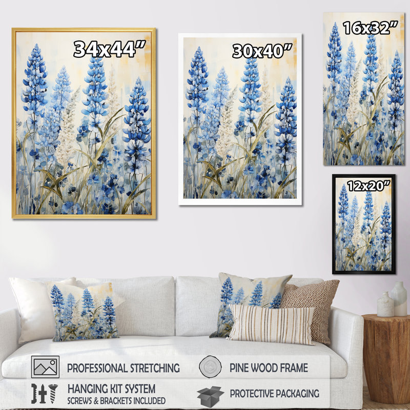 Blue Bonnets Tranquility, reproduction d'art sur toile, Argent, H 32 po x l 24 po x P 1 po