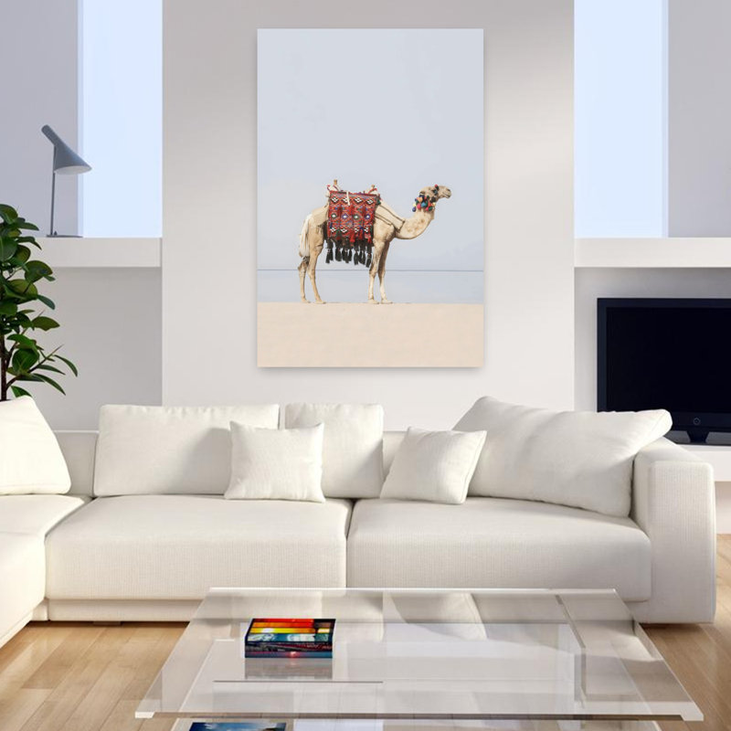 Art contemporain abstrait camel dans le désert, H 48 po x l 32 po