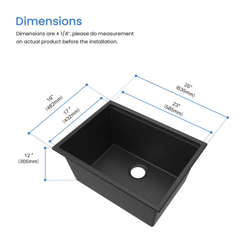 25'' L Undermount Single Bowl Quartz Composite Kitchen Sink