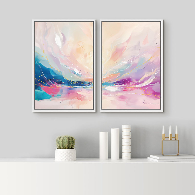 «Watercolor Green Mountain Valley View», 2 pièces sur toile, Cadre blanc, H 24 po x l 36 po