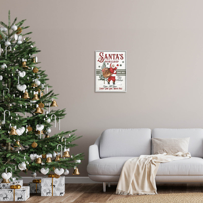 Père Noël atelier patiné - 195, H 20 po x l 16 po x P 1,5 po, Estampe numérique Farmhouse