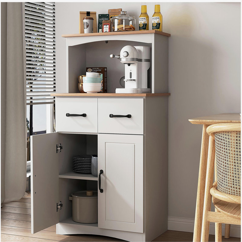 Wooden Kitchen Cabinet White Pantry Storage Microwave Cabinet with Storage Drawer
