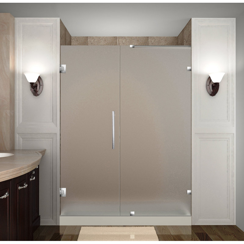 Porte de douche à charnière complètement sans cadre 54 po x 72 po Nautis, Acier inoxydable brossé