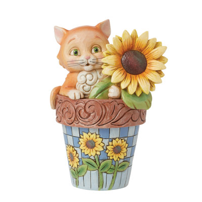Jim Shore Heartwood Creek Nature's Meadow Cat in a Flowerpot Figurine 6.875 Inch