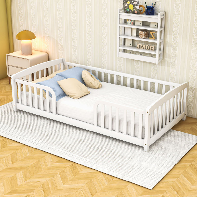 Lit multifonctionnel en bois avec clôture, Twin, Blanc