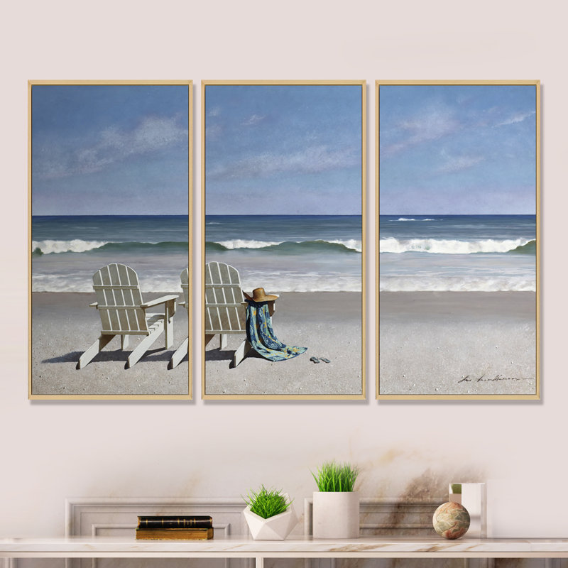 Marée d'observation - Ensemble d'art mural encadré sur toile bord de mer, Brun, H 20 po x l 36 po x P 1 po